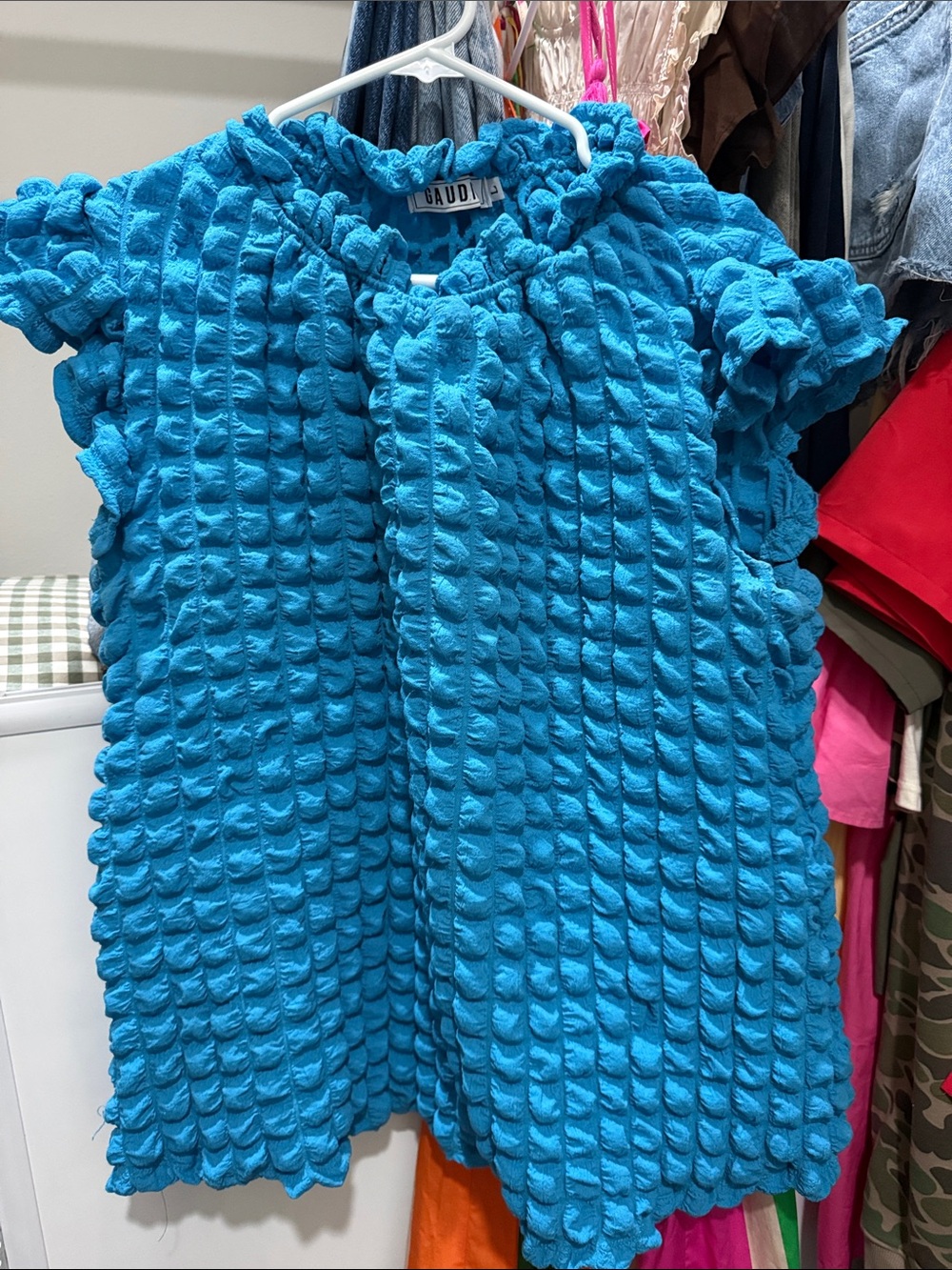 Boutique Blue Textured Short Sleeve Blouse